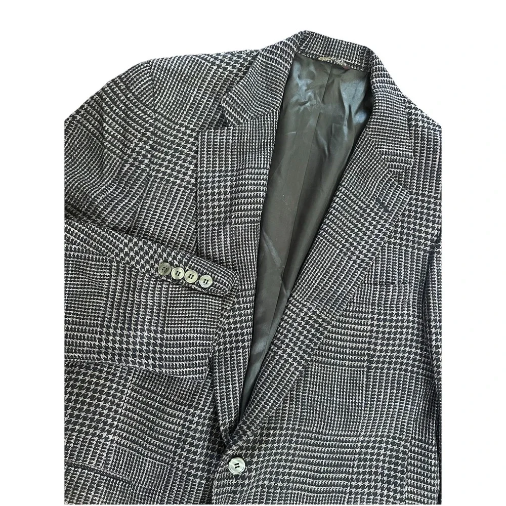 Fitzgerald USA Tailored 42R Check Houndstooth Blazer‎ Wool Flannel Sport Coat
